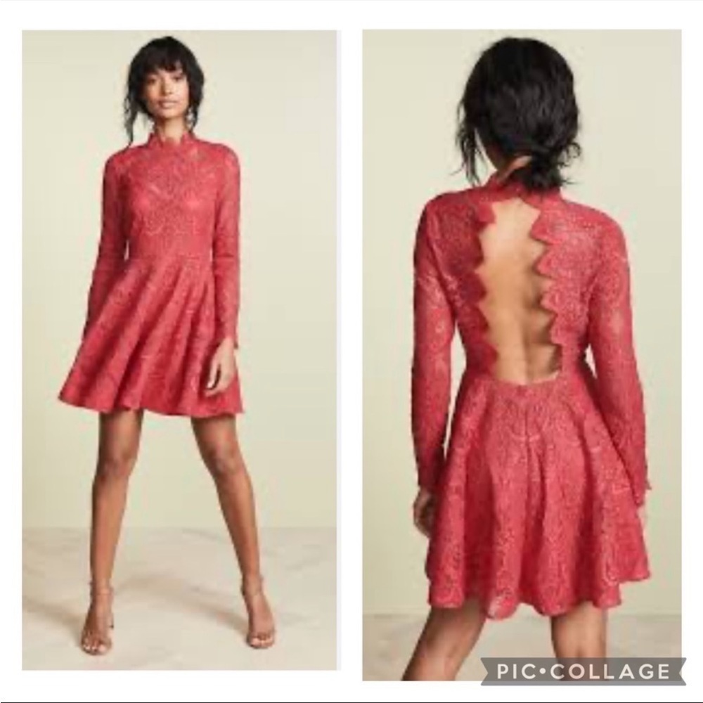 Saylor Red Raspberry Rita Lace A-Line Open Back Dress